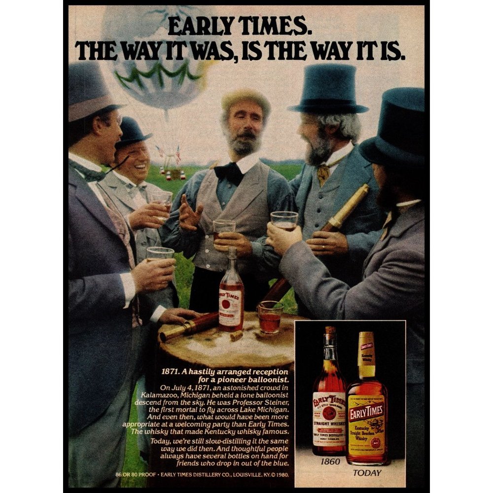 1981 Early Times Kentucky Bourbon Vintage Print Ad Hot Air Balloon Michigan Art